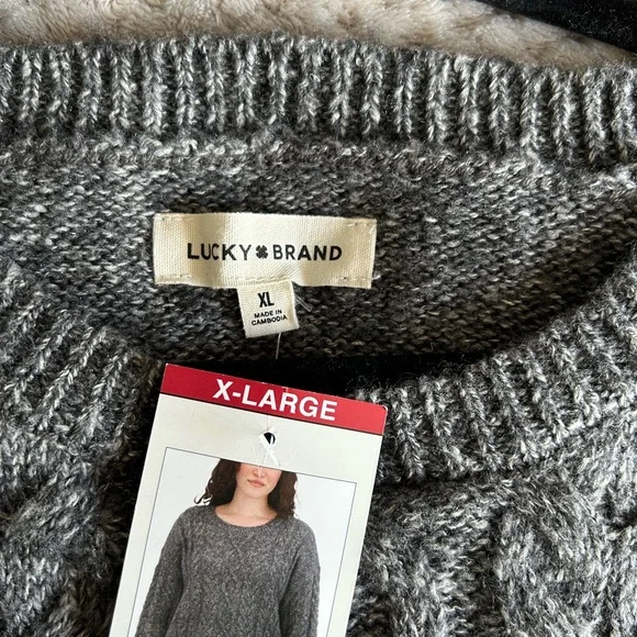 BNWT Lucky Brand Cable Knit Women's Sweater - Grey - X-Large - Picture 4 of 5